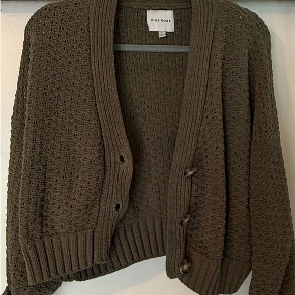 Pink Rose Olive Green Cropped Women's Cardigan, Large, EUC - Picture 5 of 6